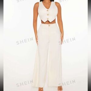 2 pc vest & pants creme set